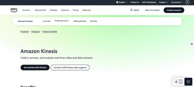 Amazon Kinesis service for real-time data and video stream processing.