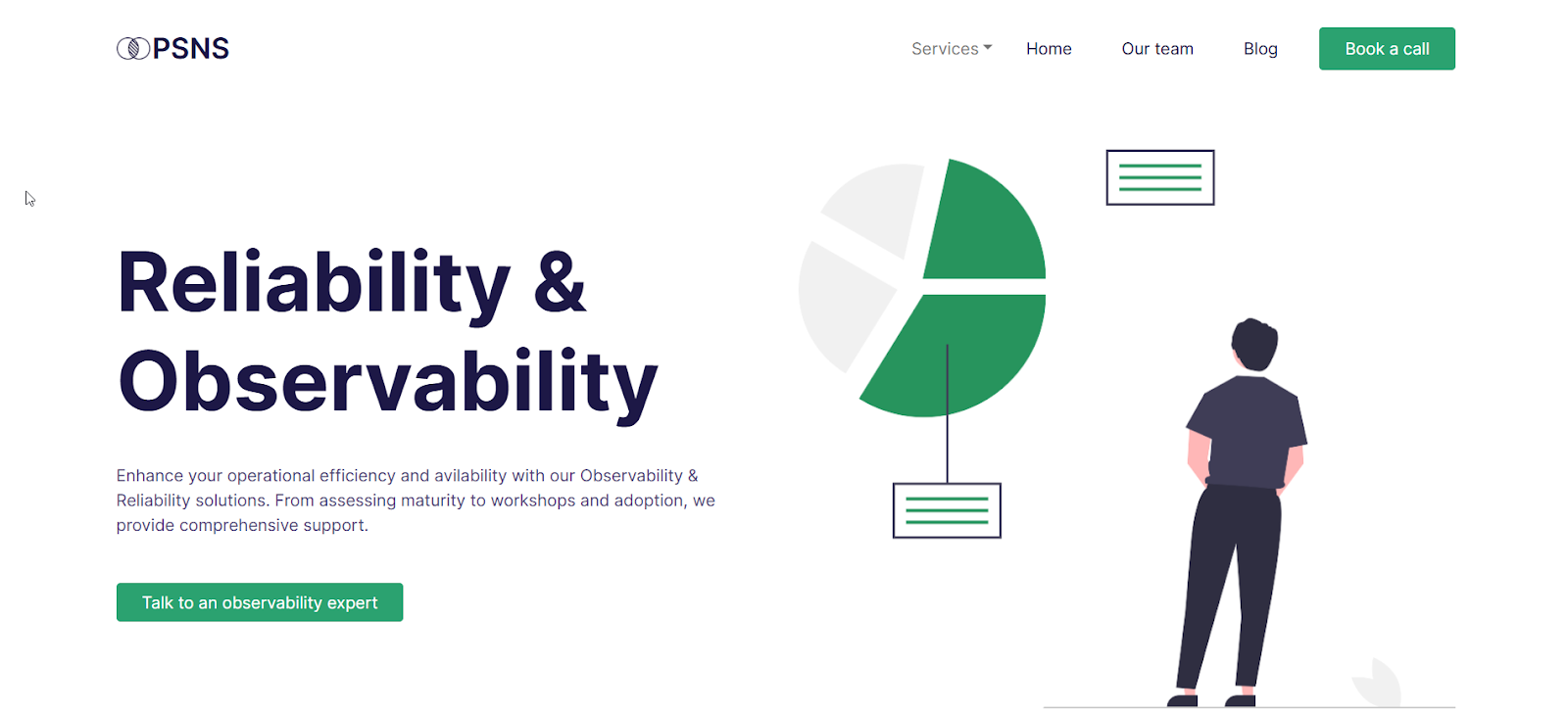 PSNS page with focus on reliability and observability services.