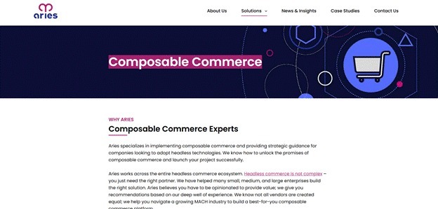 Aries details its composable commerce expertise and MACH-based implementation services.